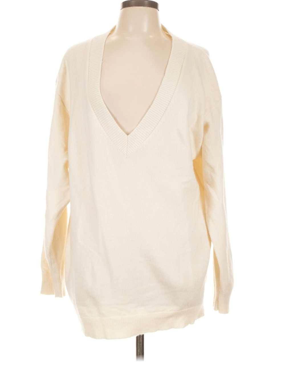 V-Neck Cream 100% Wool Sweater